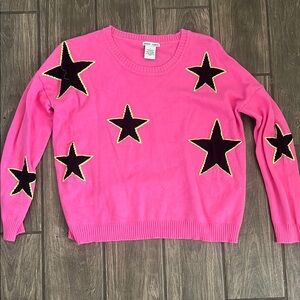 Wildfox Pink and Black Star Crew Neck Sweater
